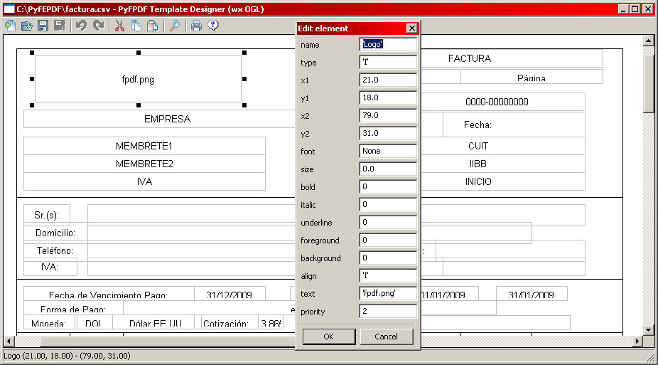 Diseñador PyFEPDF (pantallazo)